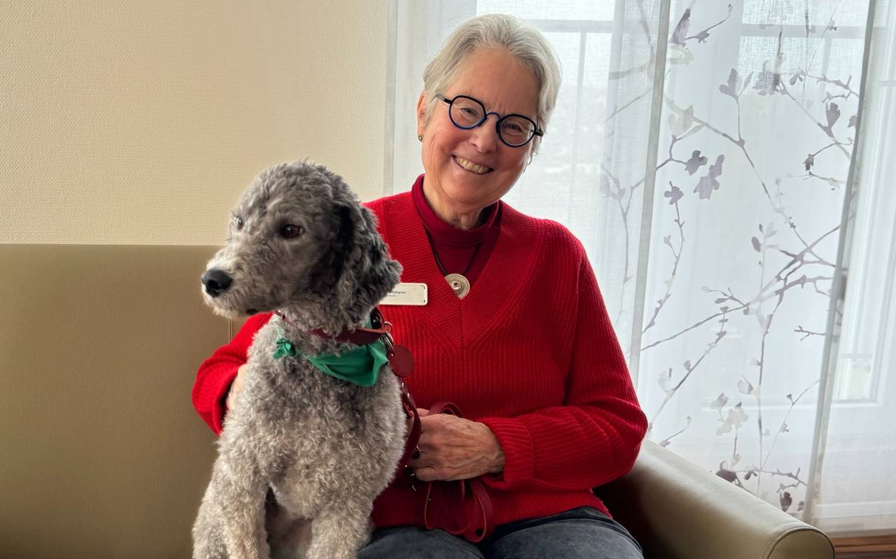 Palliativhund Hannes besucht mit Besitzerin Isabel Meßthaler die Helios St. Anna Klinik Duisburg.