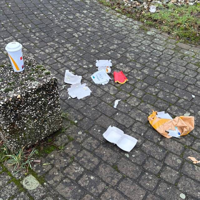 Ein Haufen Müll liegt in Großenbaum an Straßenrand.