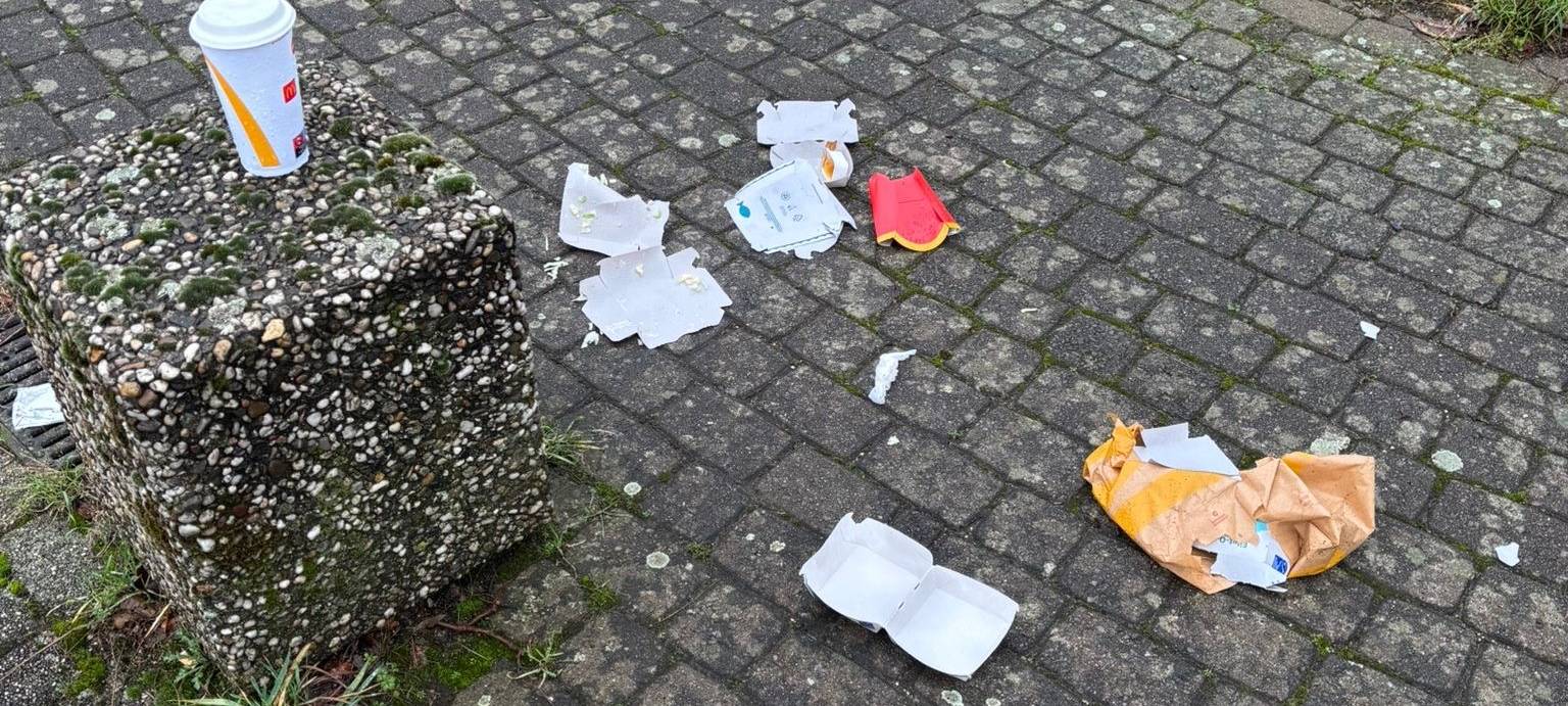 Ein Haufen Müll liegt in Großenbaum an Straßenrand.