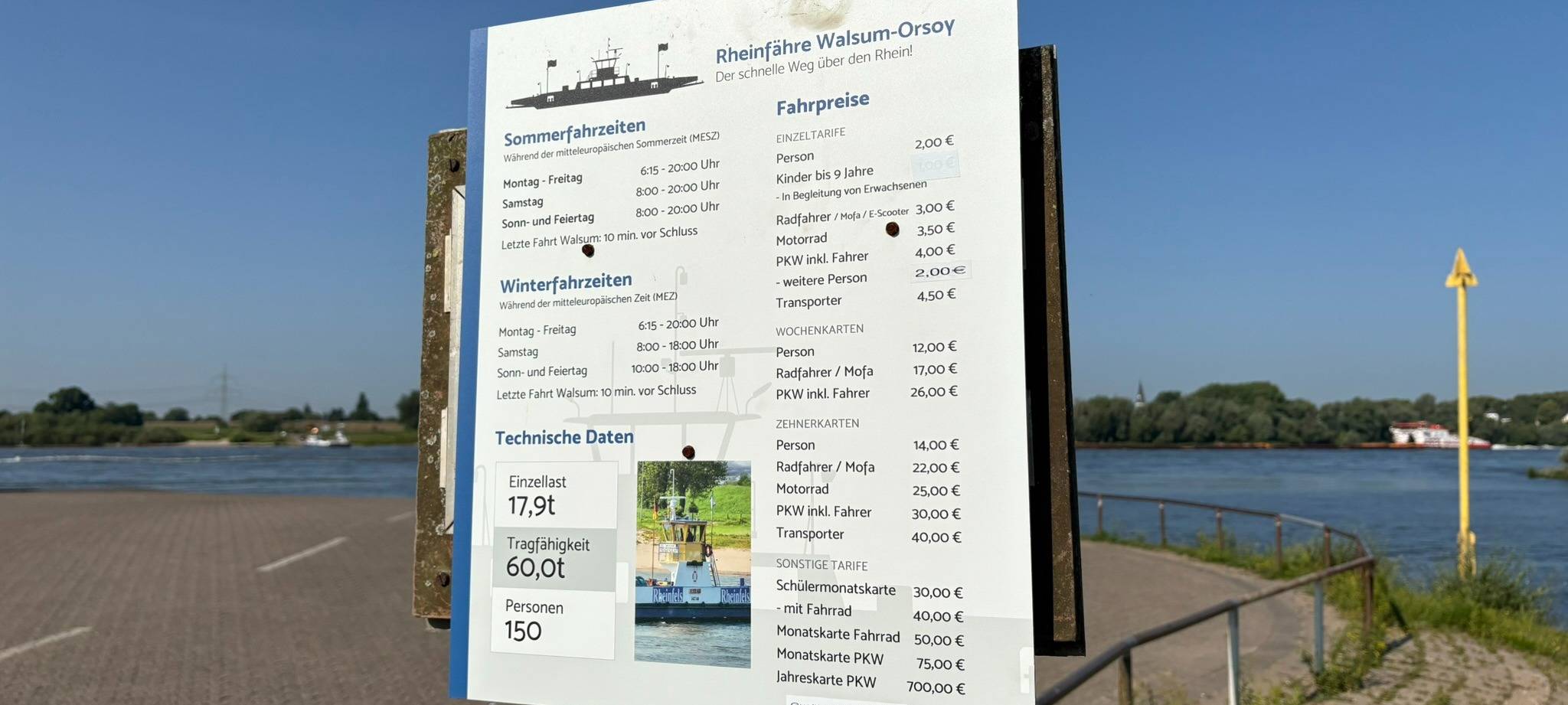 Preisliste für die Rheinfähre "Glück Auf"