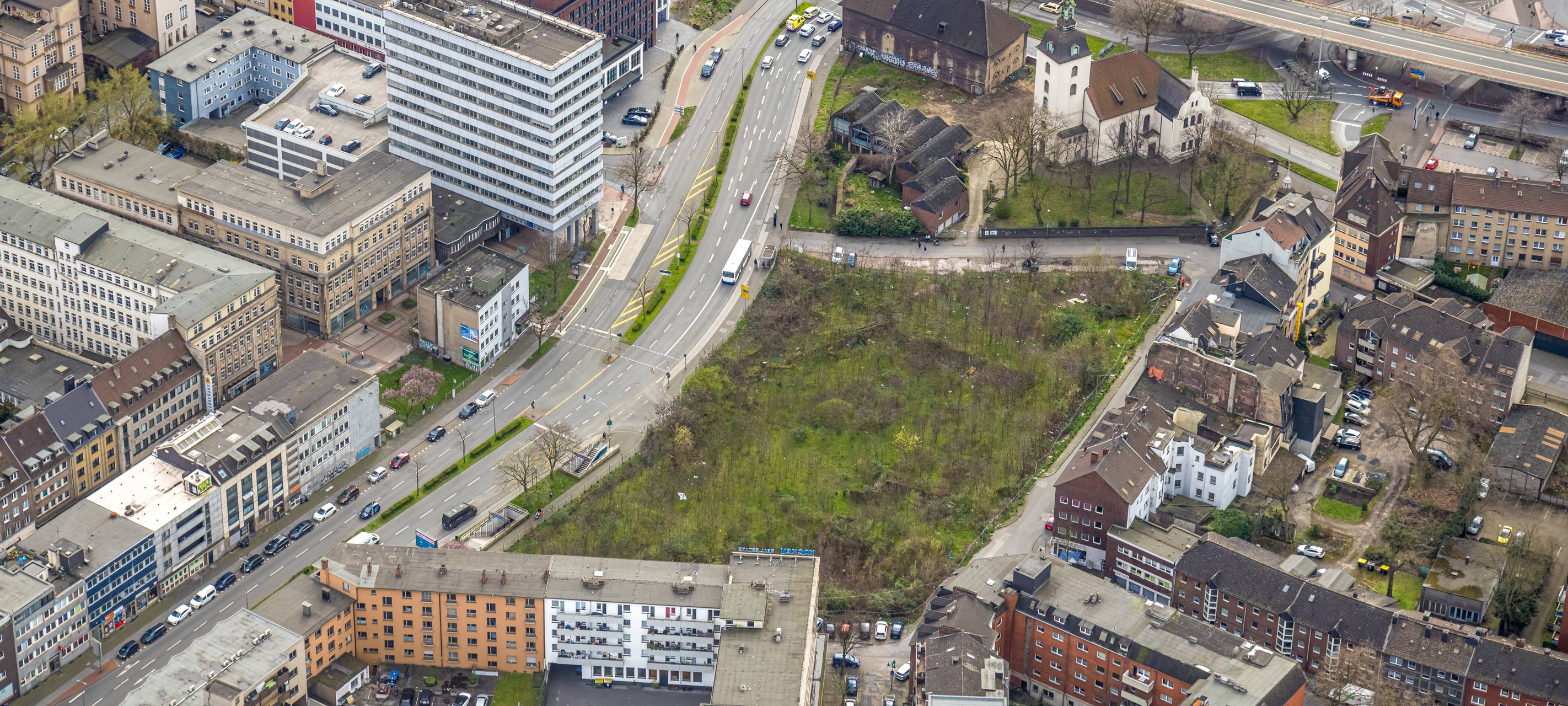 Luftbild von Steinische Gasse und Beekstraße in Duisburg-Altstadt.