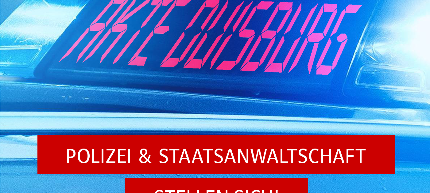 Das Display über einem Polizeiauto zeigt den Schriftzug Akte Duisburg-